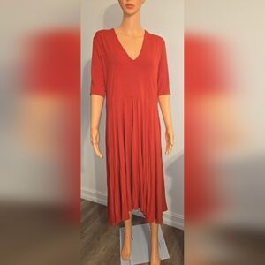 Agnes & Dora Rust Midi Dress With Pockets